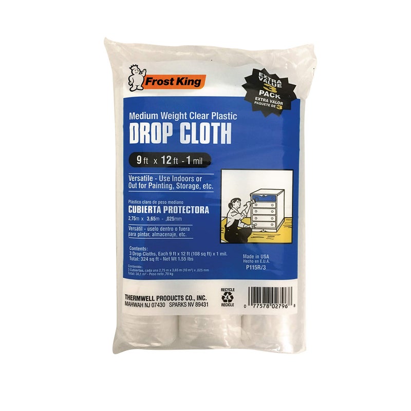 Frost King P115R/3 Clear Polyethylene Drop Cloths (3 Pack), 9' x 12' x 1Mil - Image 3